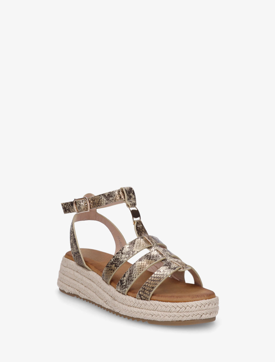 Sandales python style spartiate à semelle compensée - Taupe - 2