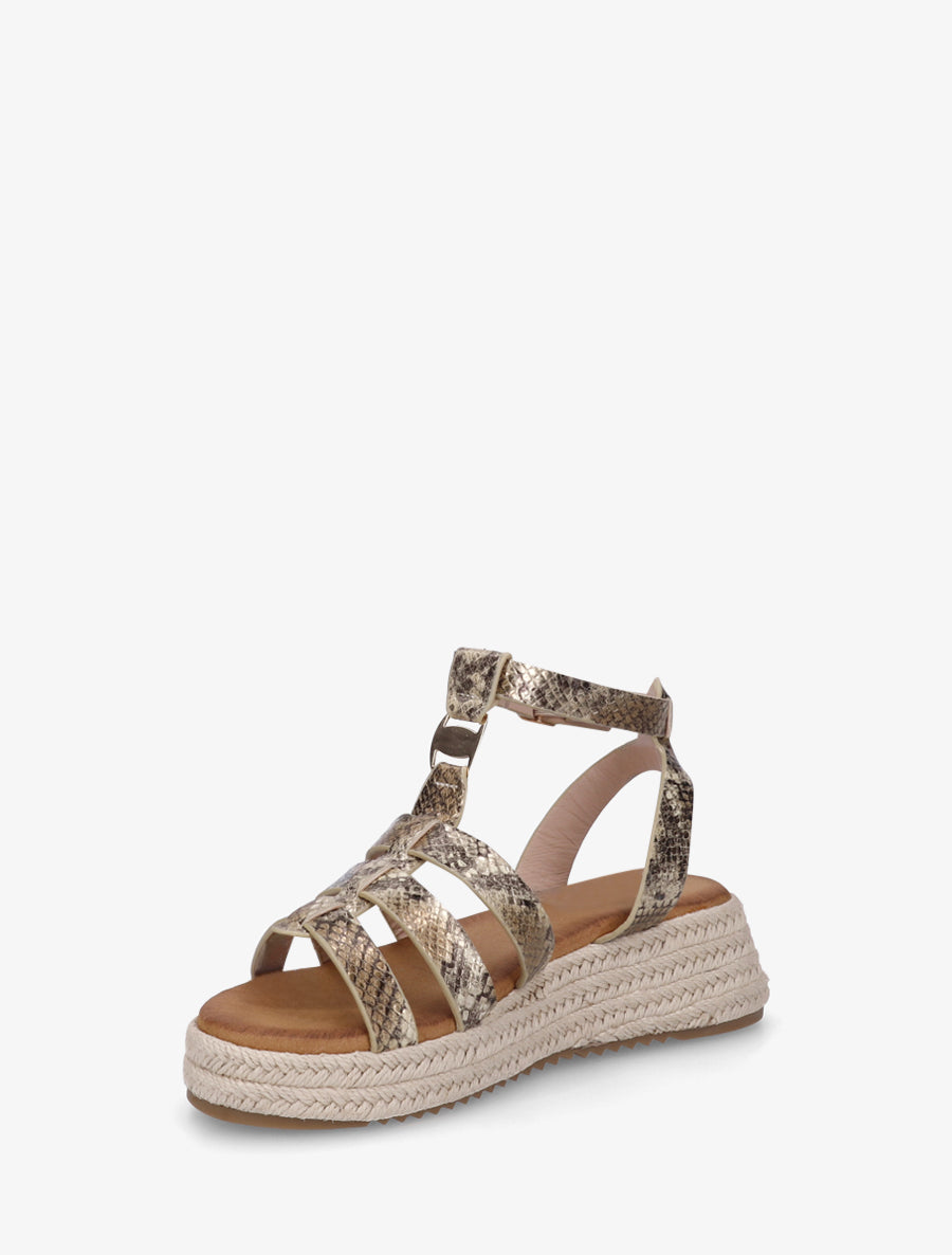 Sandales python style spartiate à semelle compensée - Taupe - 3