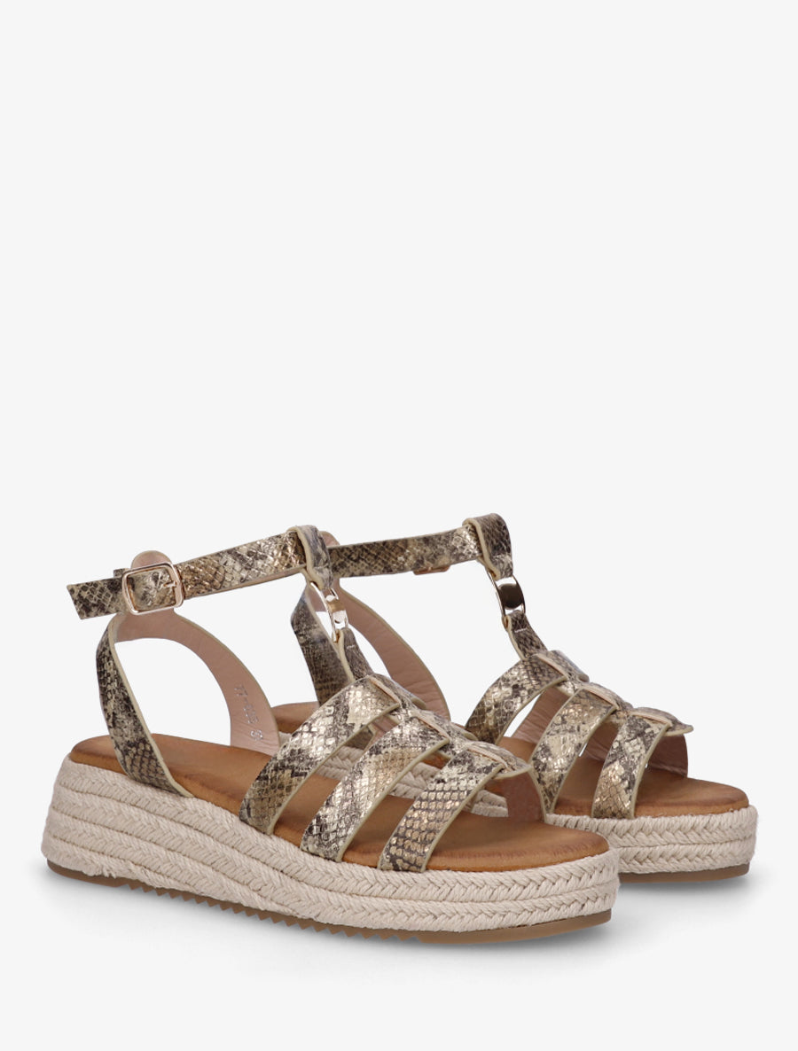 Sandales python style spartiate à semelle compensée - Taupe - 4