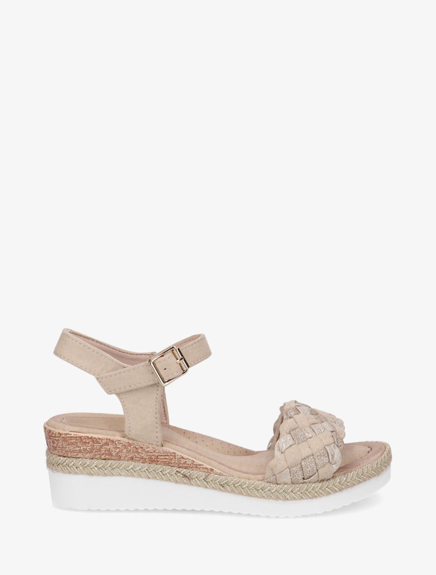 Sandales compensées à bride tressée - Beige - 1