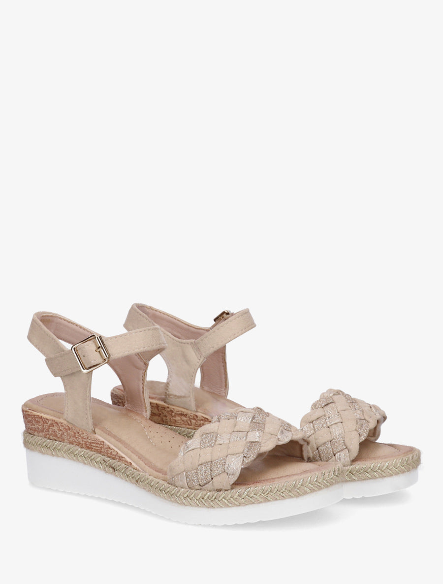 Sandales compensées à bride tressée - Beige - 4