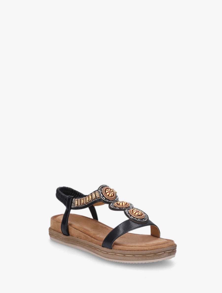 Nu-pieds à empiècement strass et perles en bois - Noir - 3