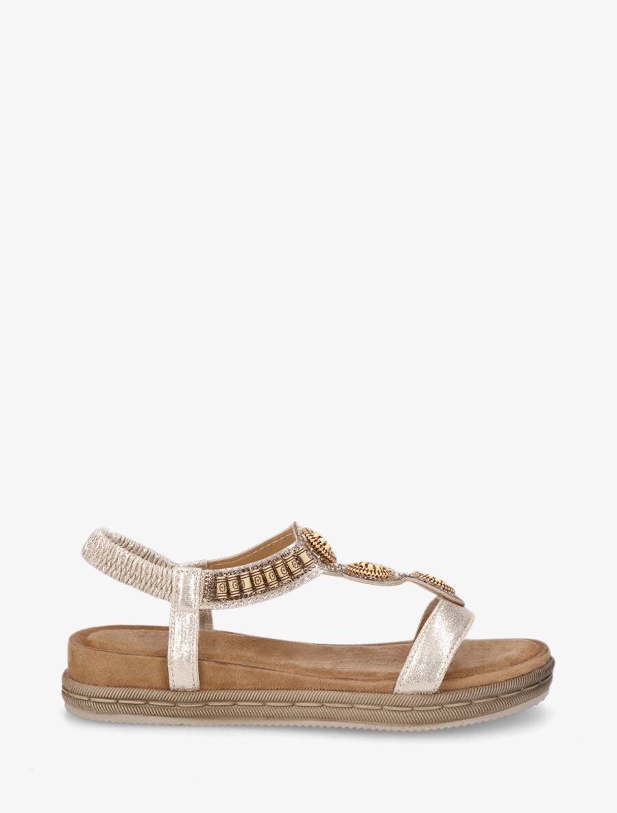 Nu-pieds à empiècement strass et perles en bois - Or - 1