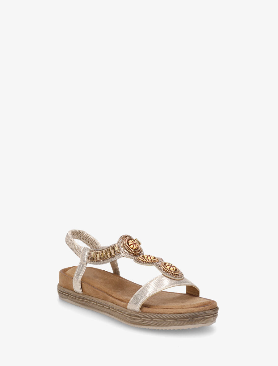 Nu-pieds à empiècement strass et perles en bois - Or - 2