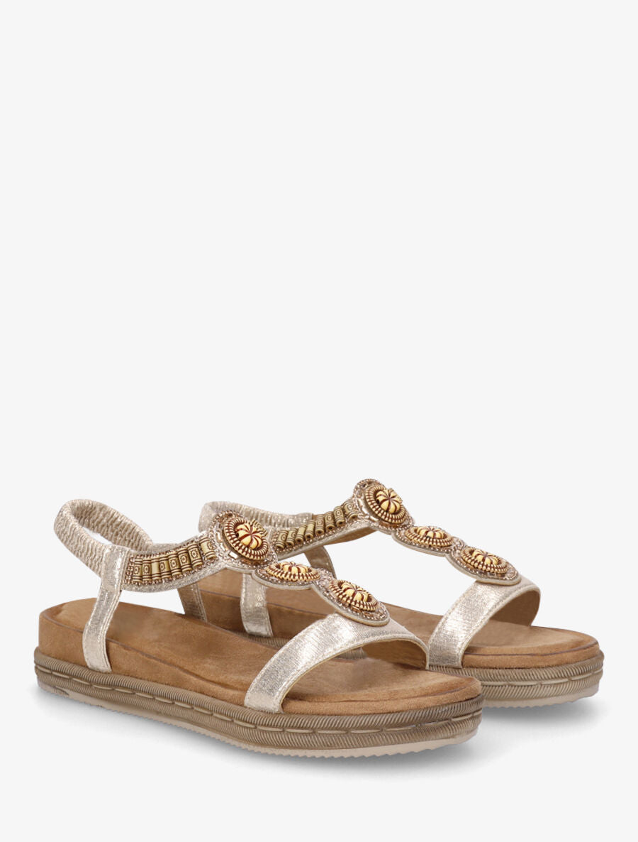 Nu-pieds à empiècement strass et perles en bois - Or - 4