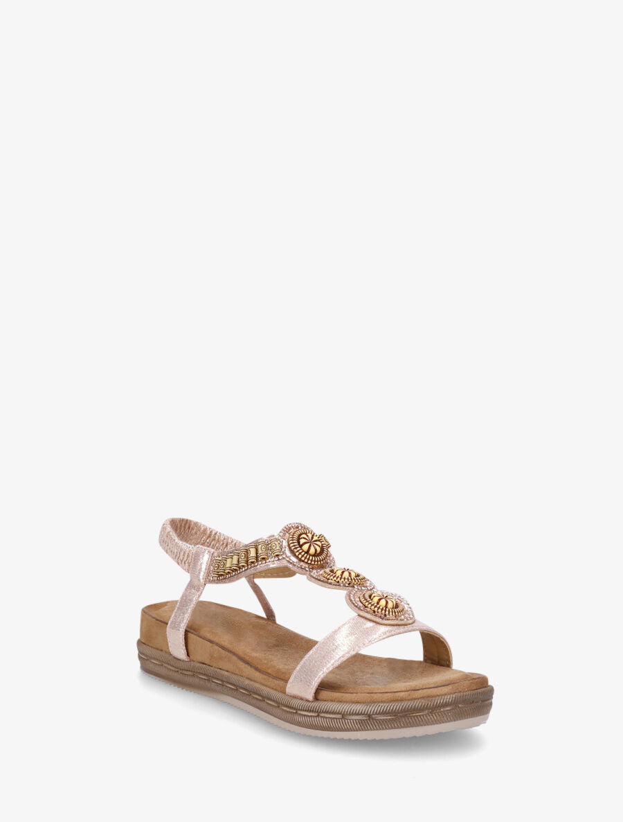 Nu-pieds à empiècement strass et perles en bois - Doré rose - 2