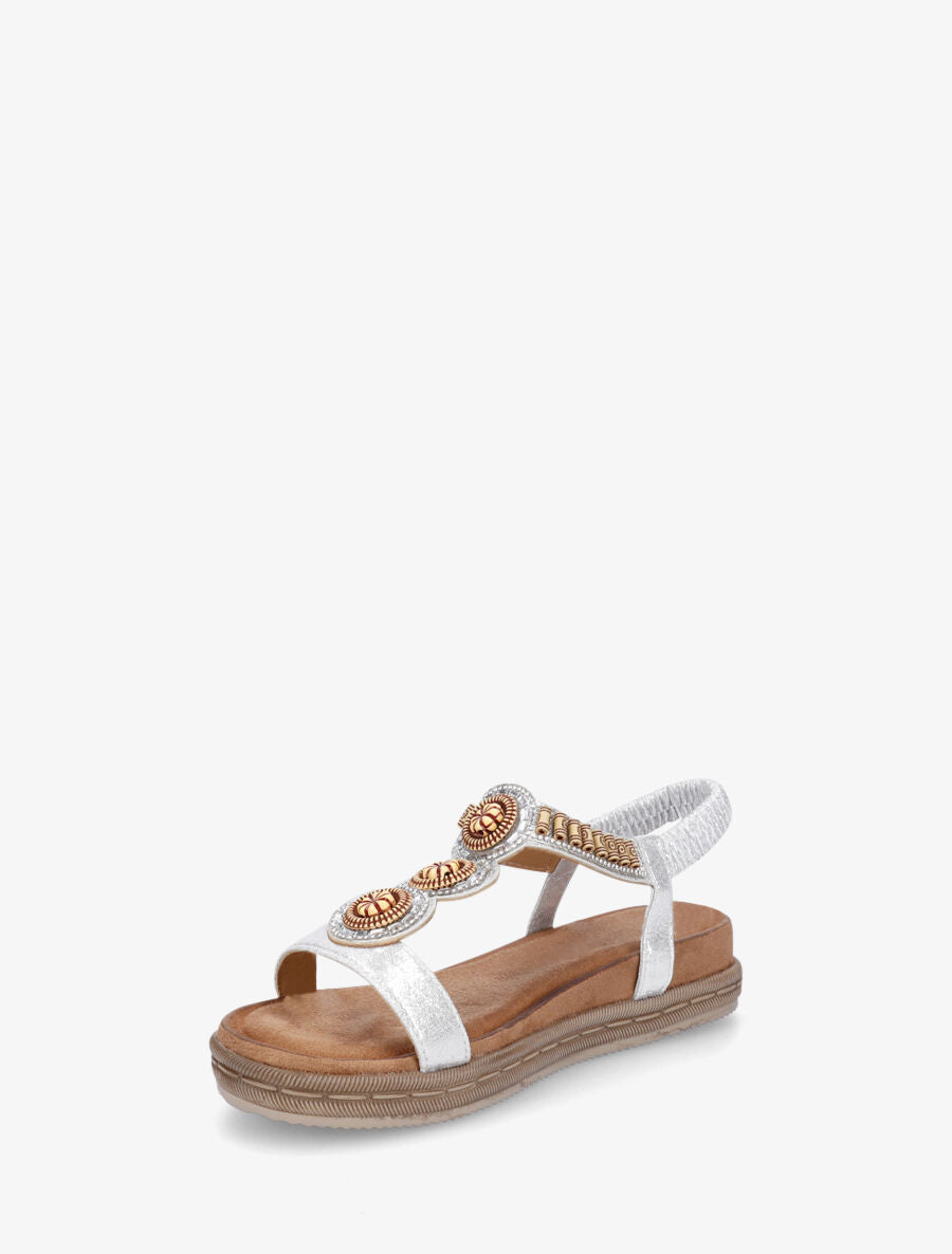 Nu-pieds à empiècement strass et perles en bois - Argent - 3