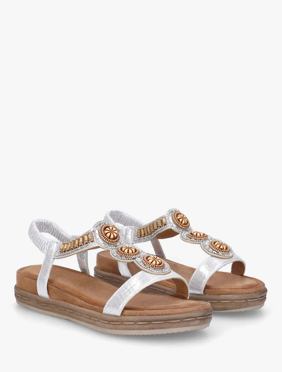 Nu-pieds à empiècement strass et perles en bois - Argent - 4