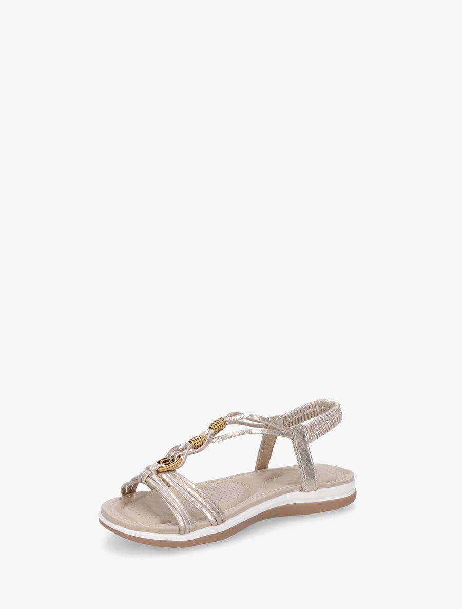 Sandales à perles en bois et cheville élastiquée - Or - 3