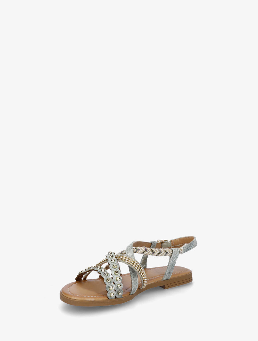 Nu-pieds python à clous et strass - Vert clair - 3