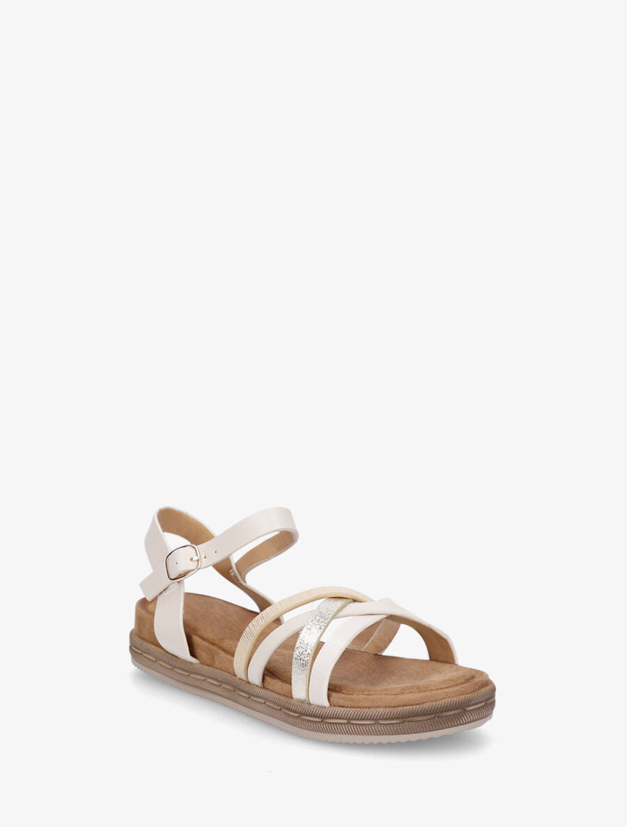 Nu-pieds à brides croisées effet irisé et python - Beige - 2
