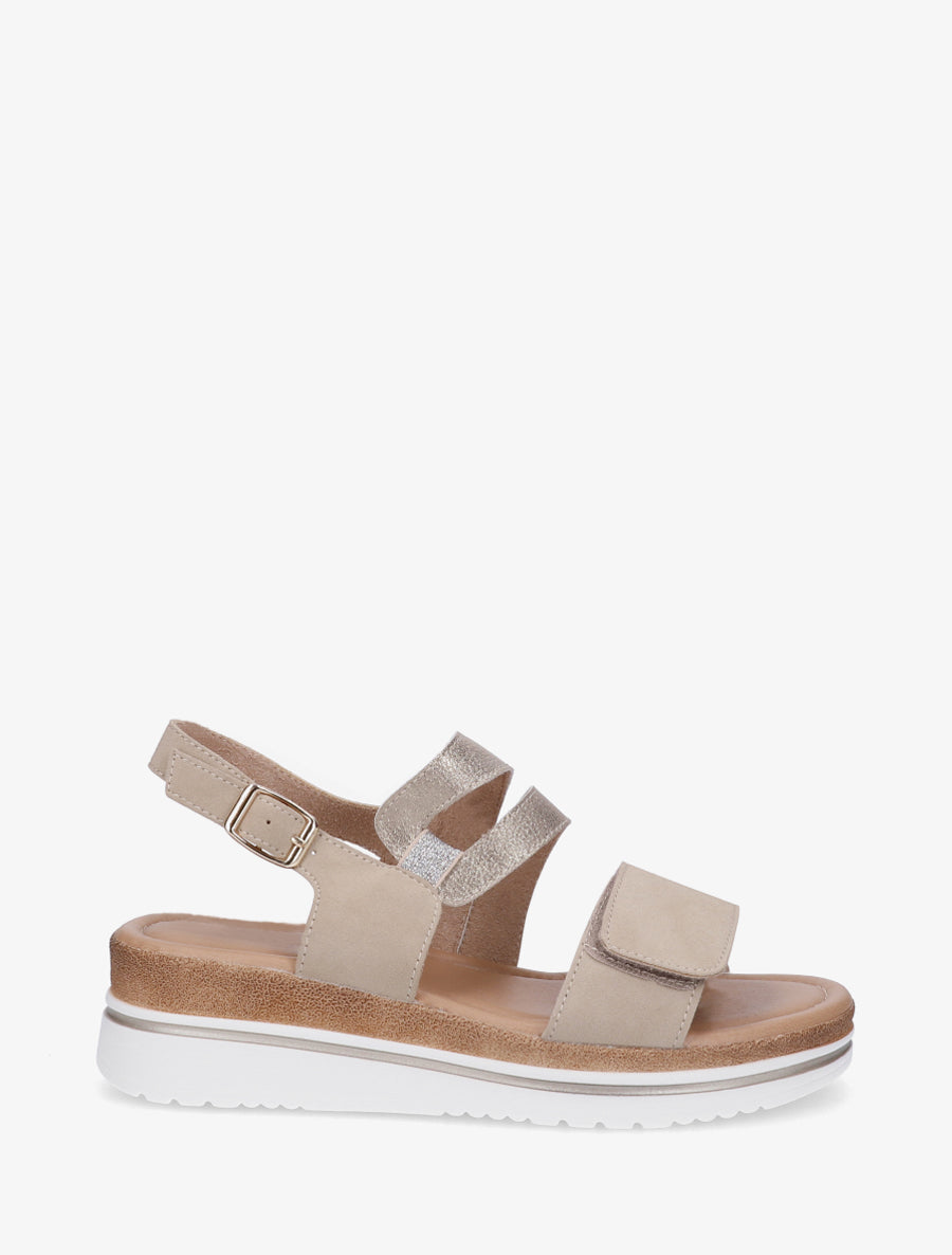 Sandales compensées irisées à scratch - Or - 1