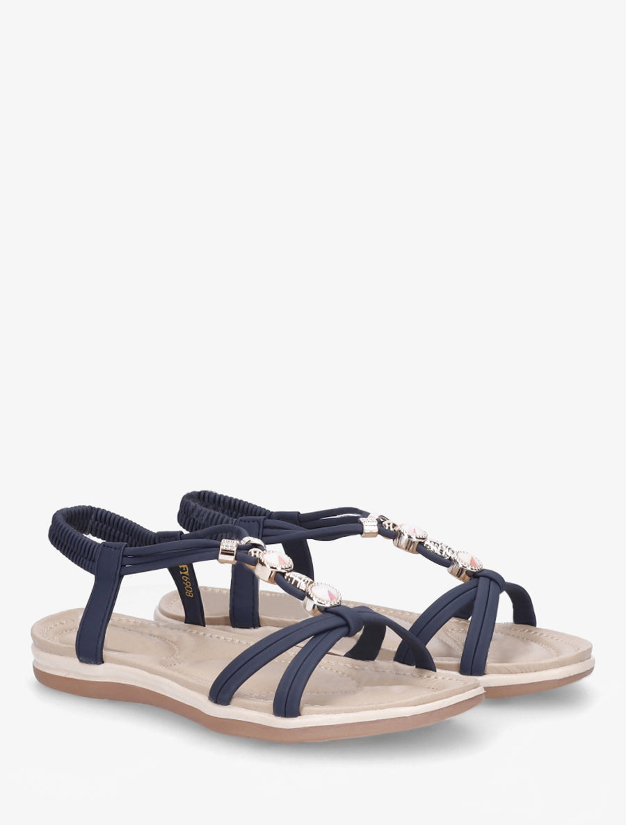 Nu-pieds à tour de cheville élastiquée - Marine - 4