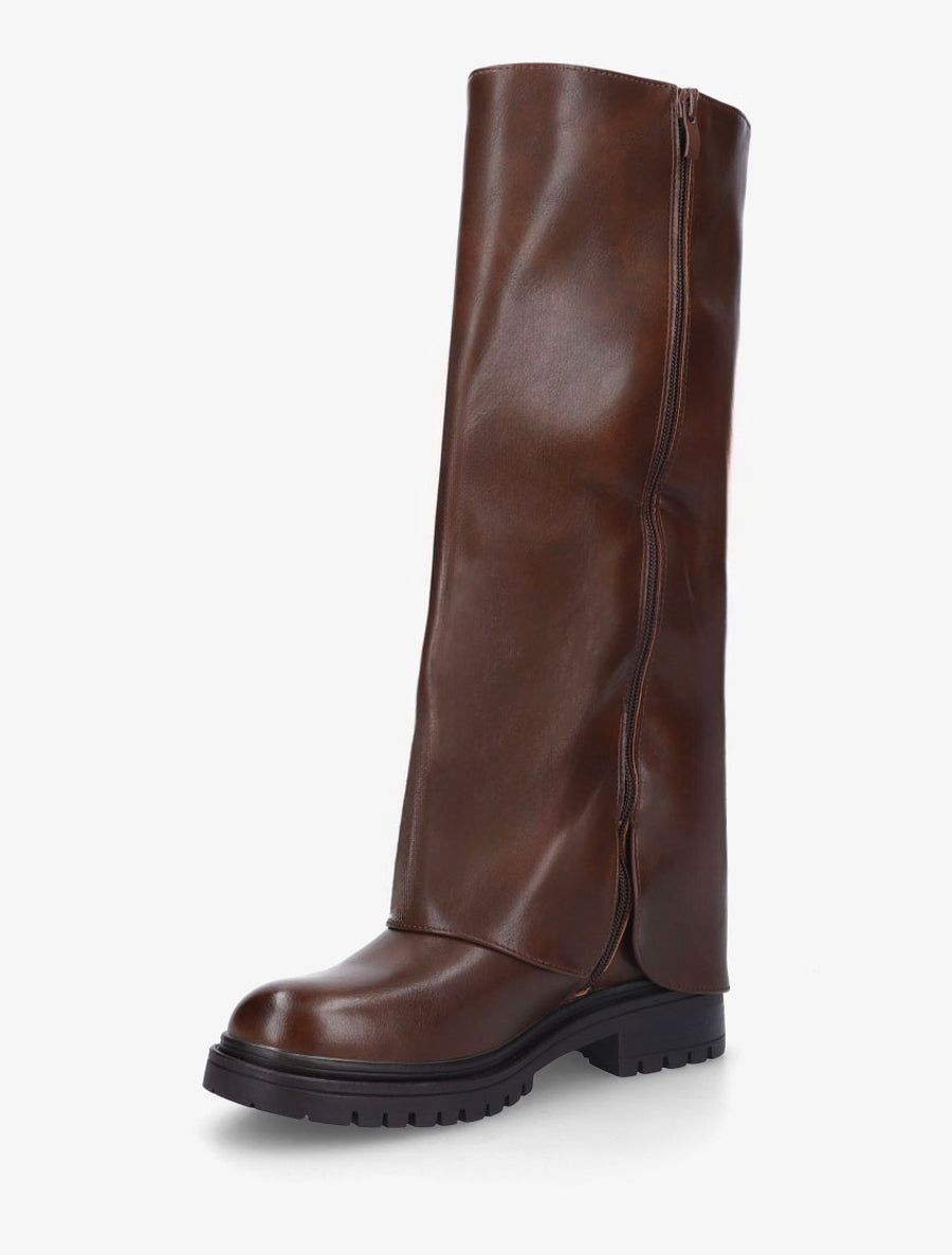 Bottes à revers en simili - Marron - 3