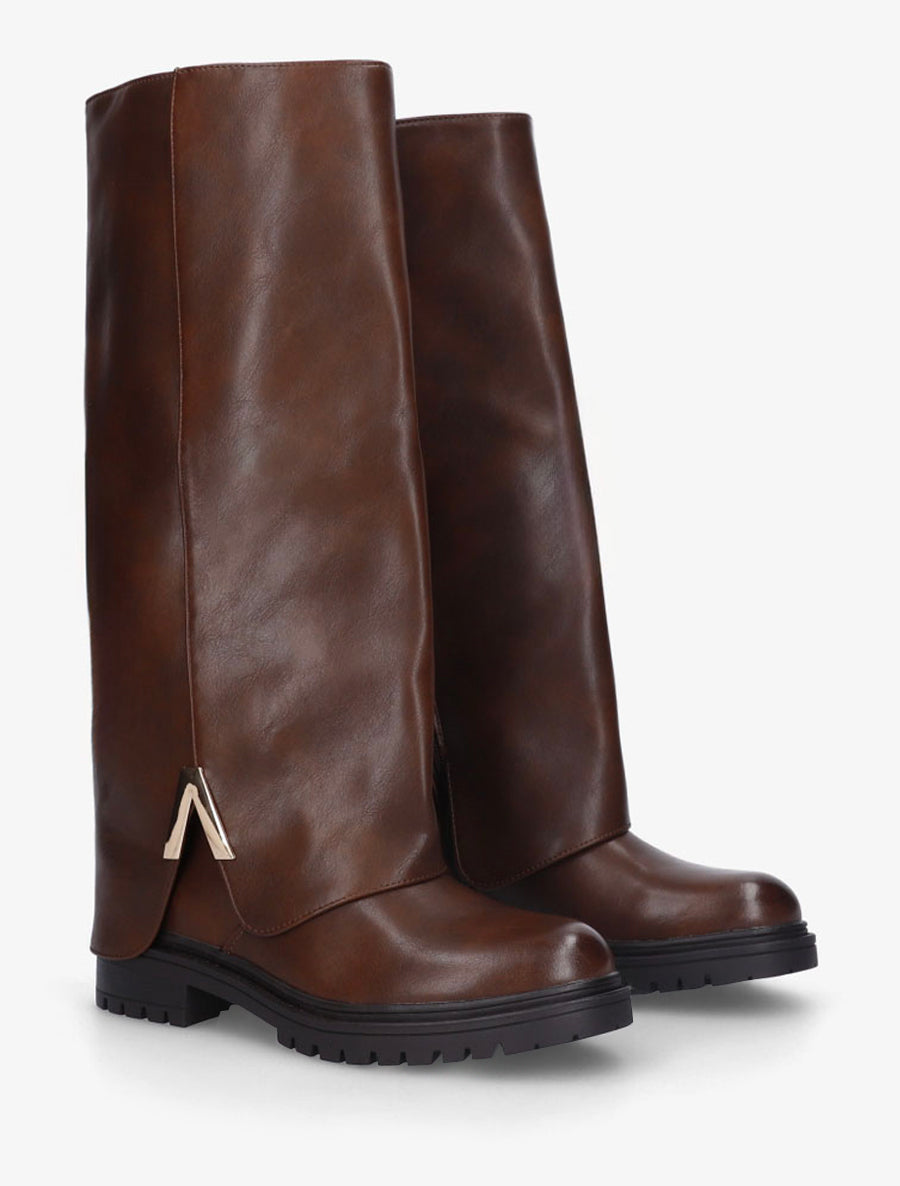 Bottes à revers en simili - Marron - 4