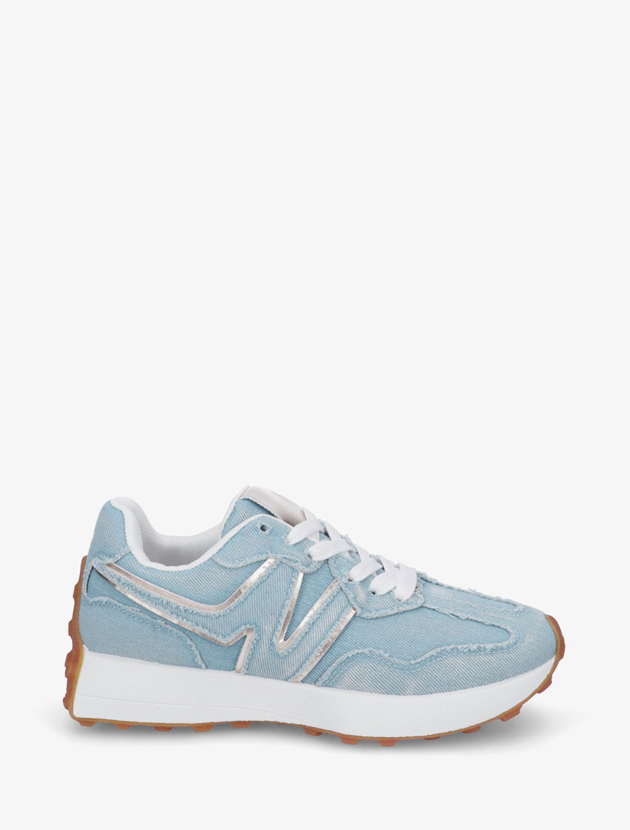 Baskets à empiècements denim - Bleu - 1