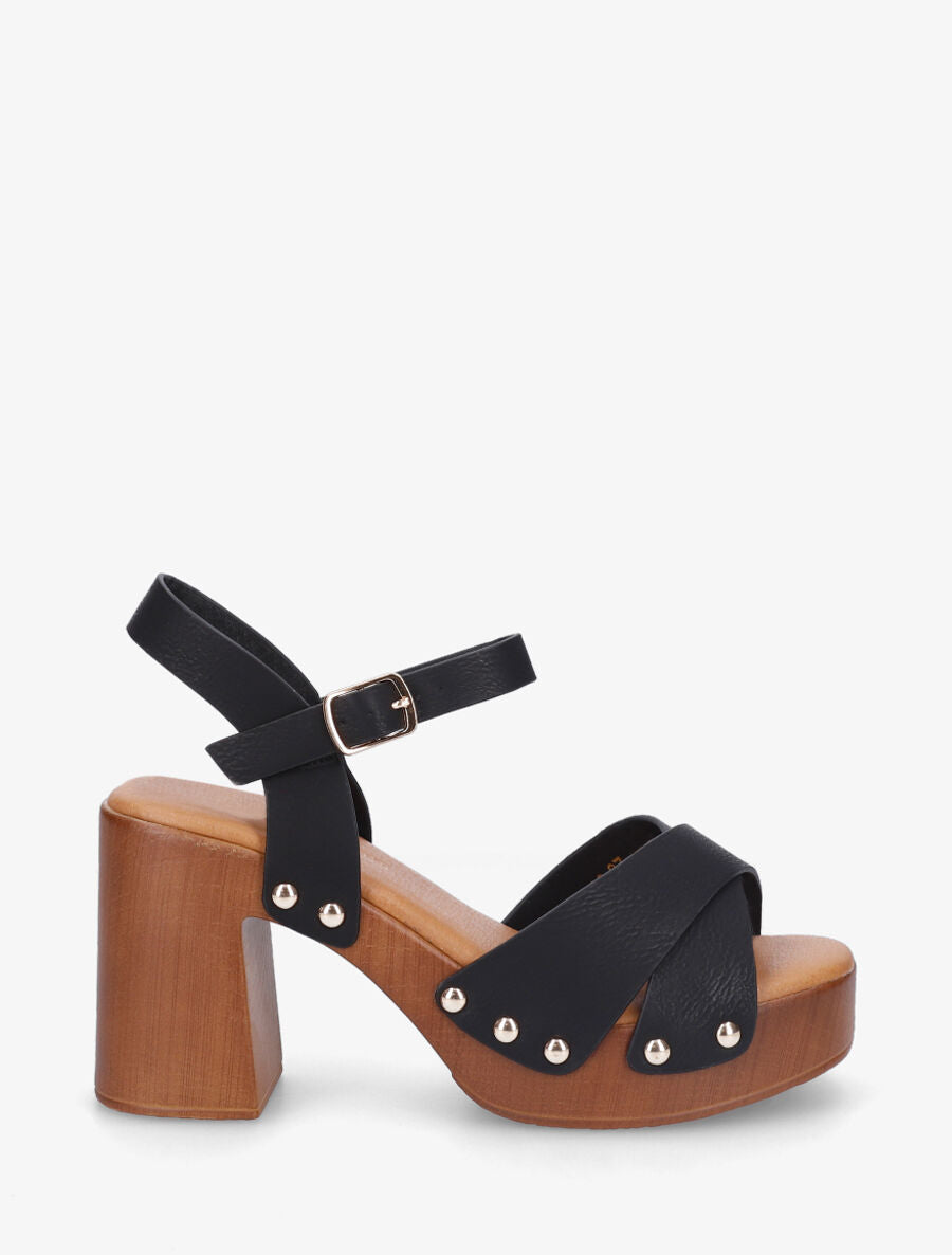 Sandales à talon style sabot en simili - Noir - 5