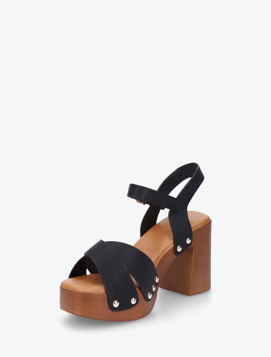 Sandales à talon style sabot en simili - Noir - 3