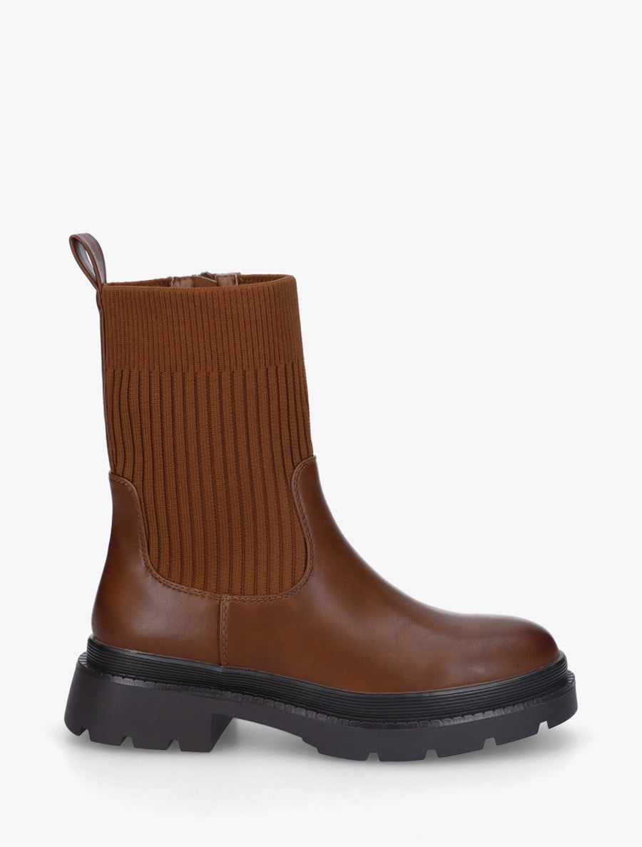Boots bimatière à semelle crantée - Camel - 1