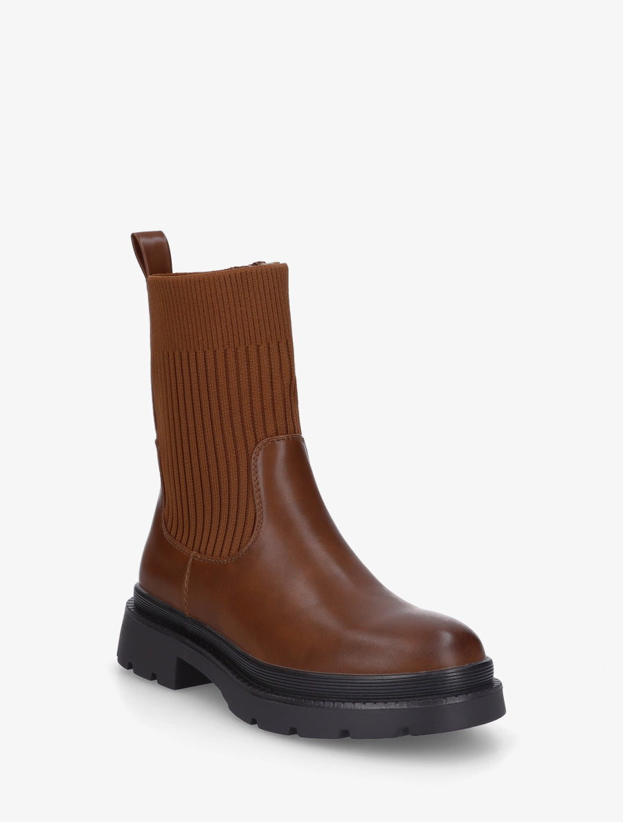 Boots bimatière à semelle crantée - Camel - 2