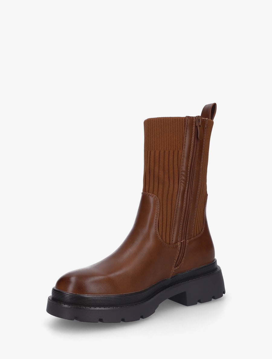 Boots bimatière à semelle crantée - Camel - 3