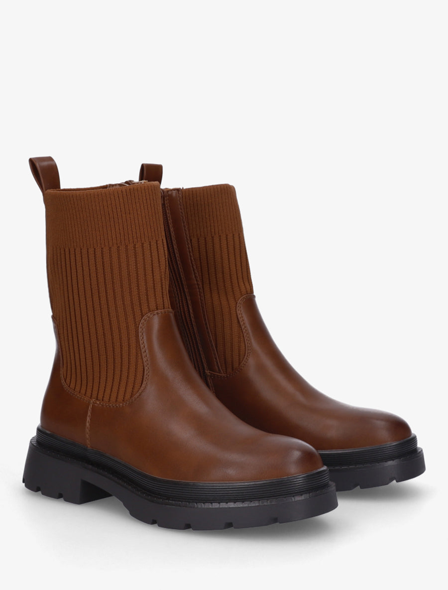 Boots bimatière à semelle crantée - Camel - 4