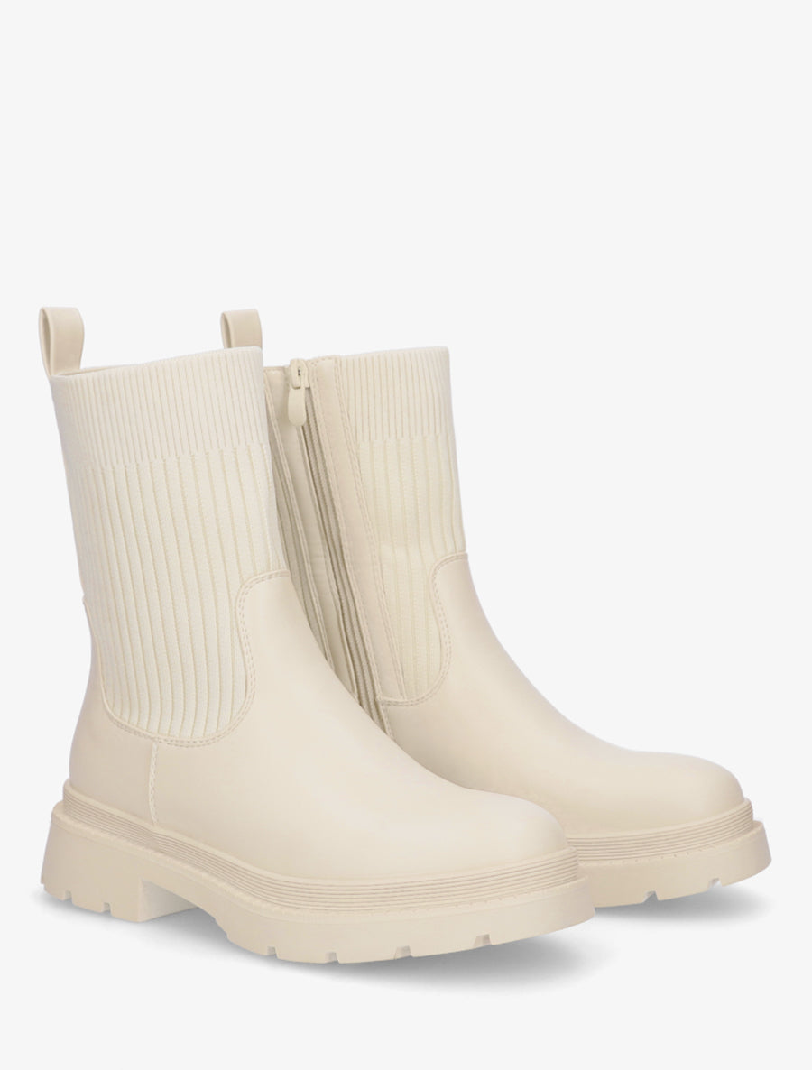 Boots bimatière à semelle crantée - Beige - 4