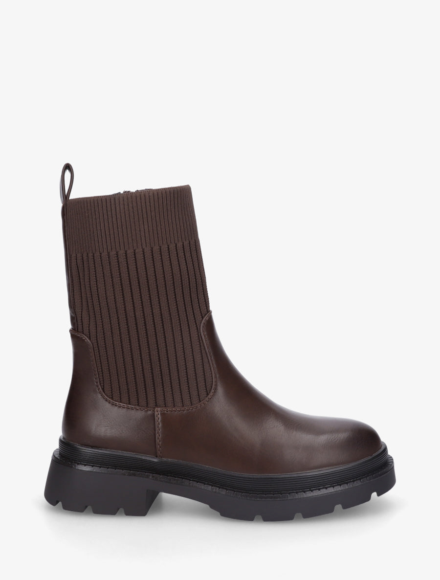 Boots bimatière à semelle crantée - Marron - 1