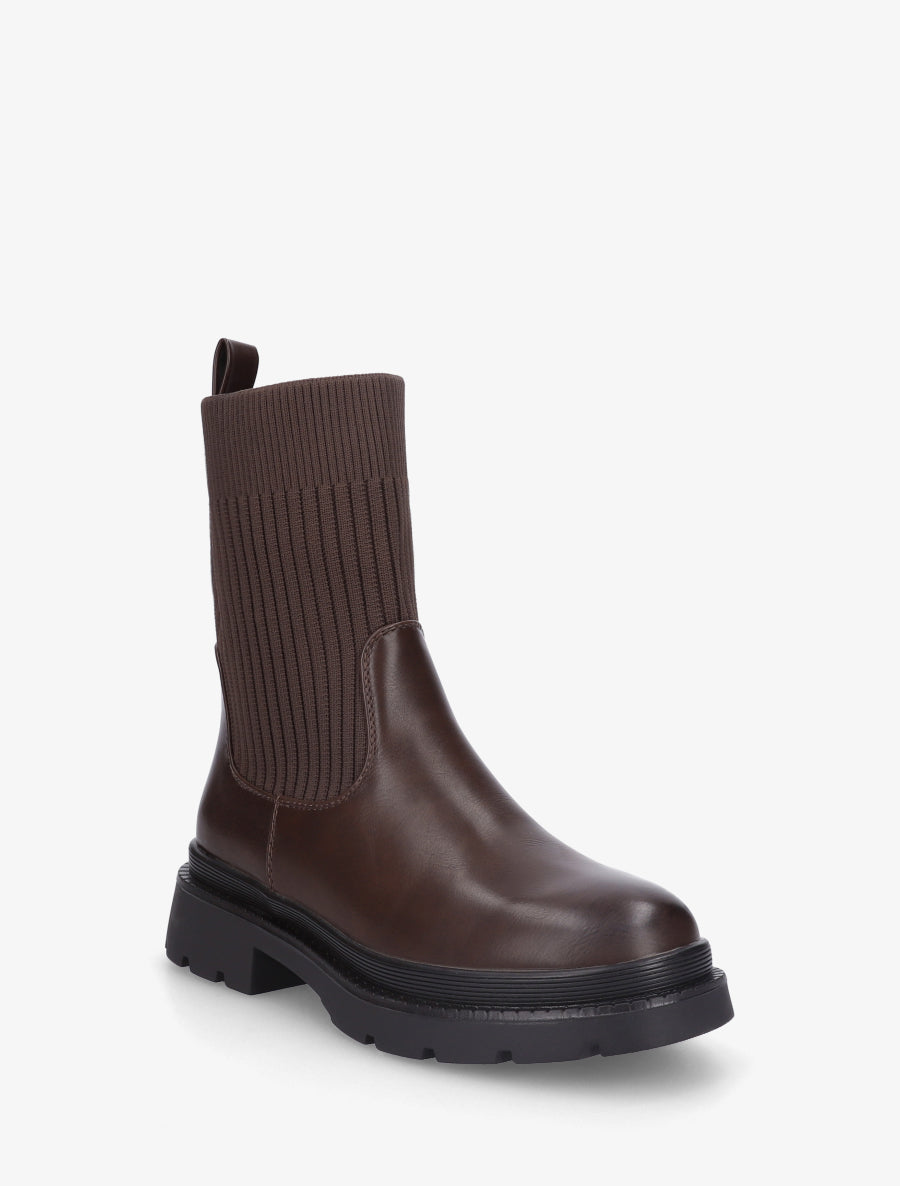 Boots bimatière à semelle crantée - Marron - 2