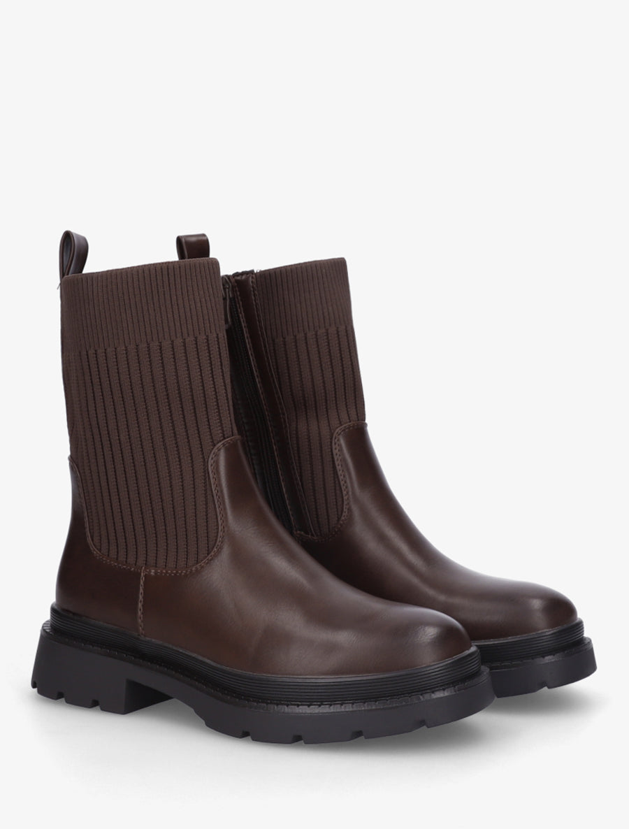 Boots bimatière à semelle crantée - Marron - 4