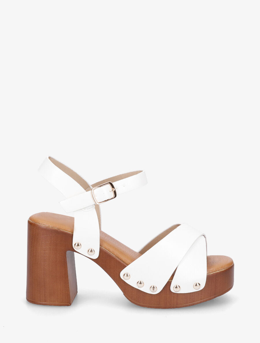 Sandales à talon style sabot en simili - Blanc - 5
