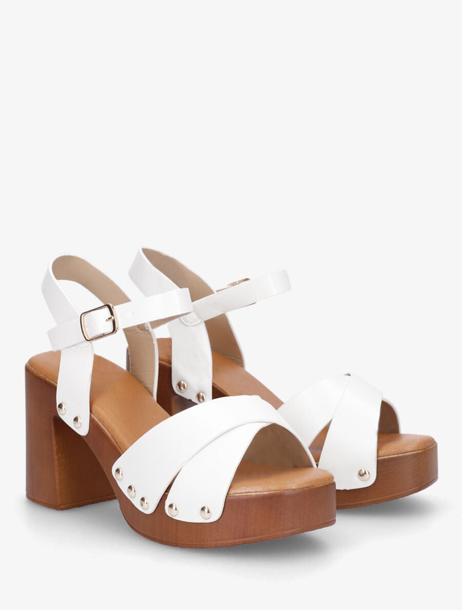 Sandales à talon style sabot en simili - Blanc - 4