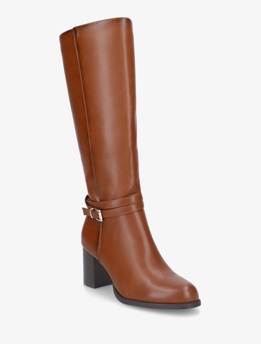 Bottes classqiues à talon en simili - Camel - 2