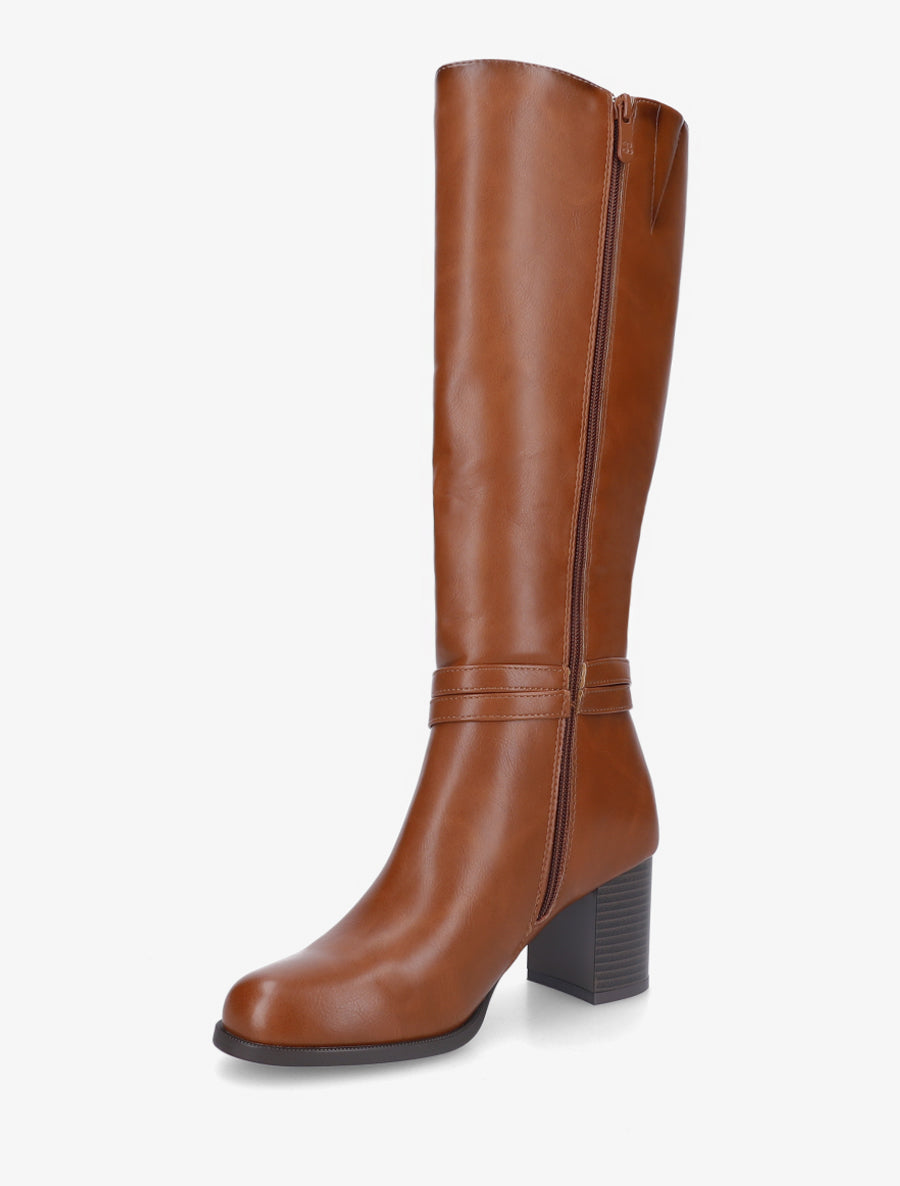Bottes classqiues à talon en simili - Camel - 3