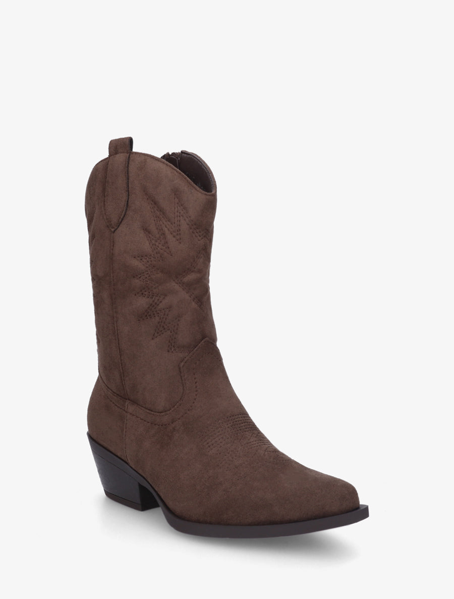 Bottines style santiags en suédine - Marron - 2