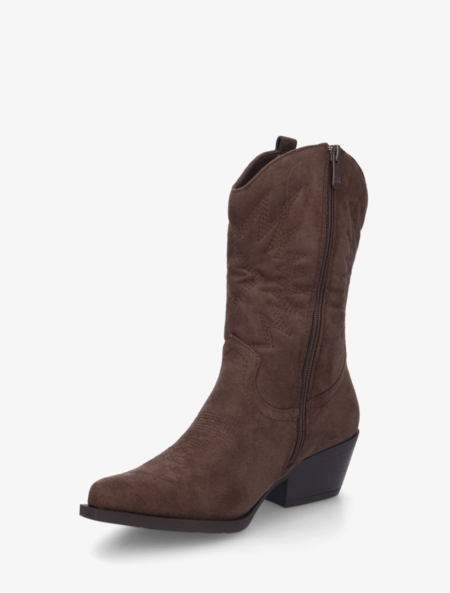 Bottines style santiags en suédine - Marron - 3