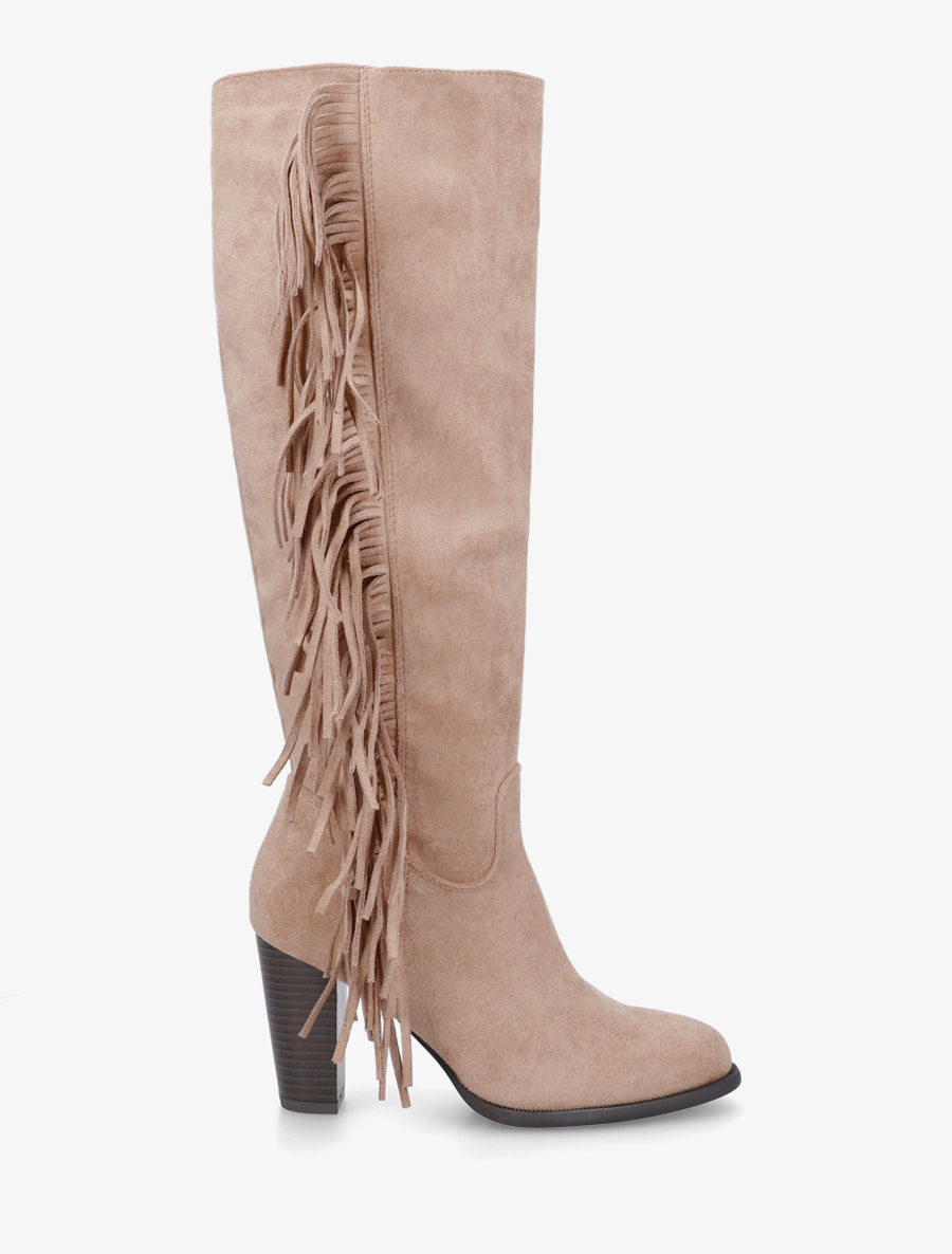 Bottes en suédine à franges - Beige - 1