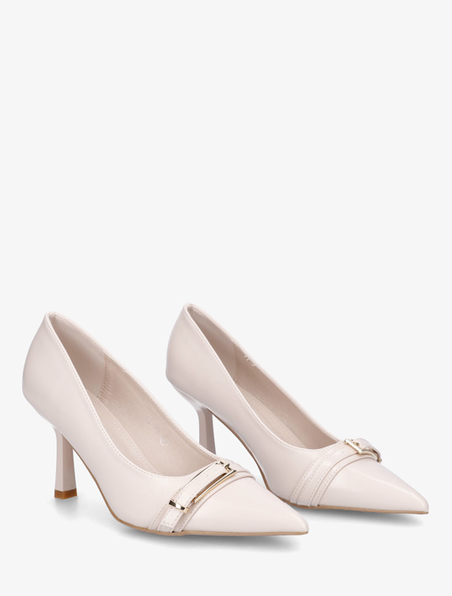 Escarpins à bout pointu et boucle - Beige - 4