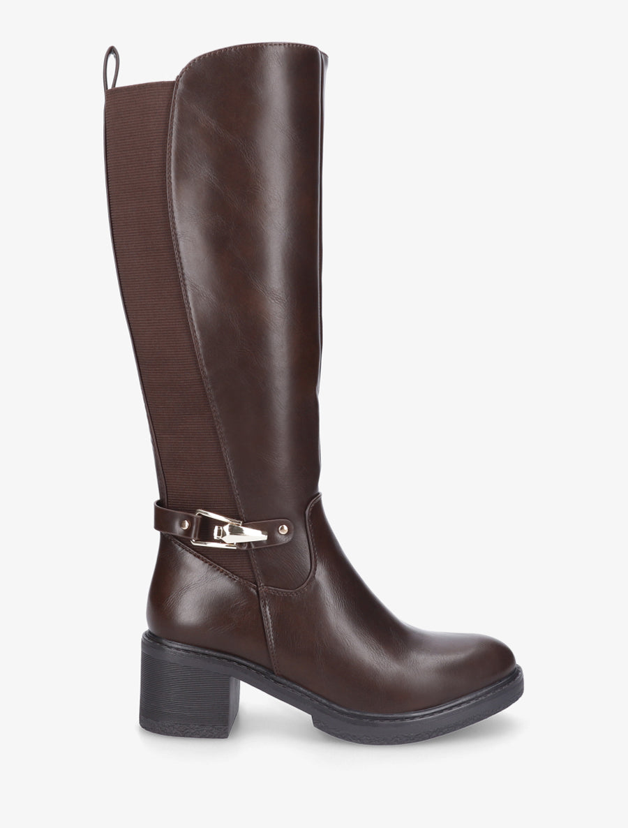 Bottes élastiquées en simili à boucle - Marron - 1