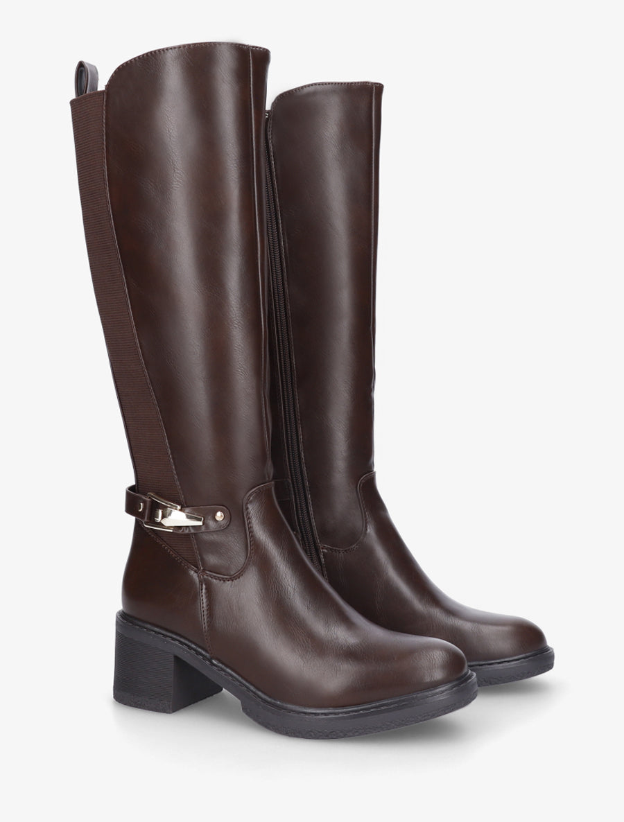 Bottes élastiquées en simili à boucle - Marron - 4