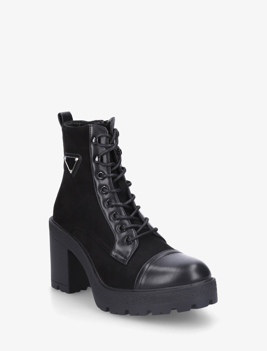 Bottines lacées en suédine et simili - Noir - 2