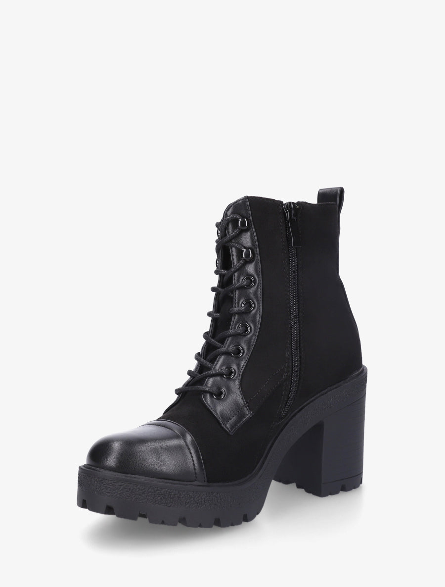 Bottines lacées en suédine et simili - Noir - 3