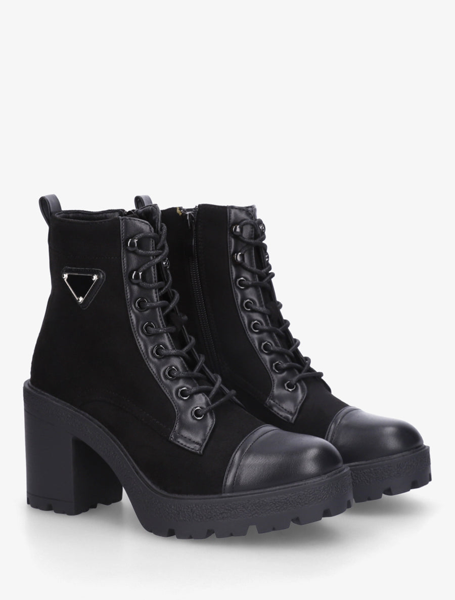 Bottines lacées en suédine et simili - Noir - 4
