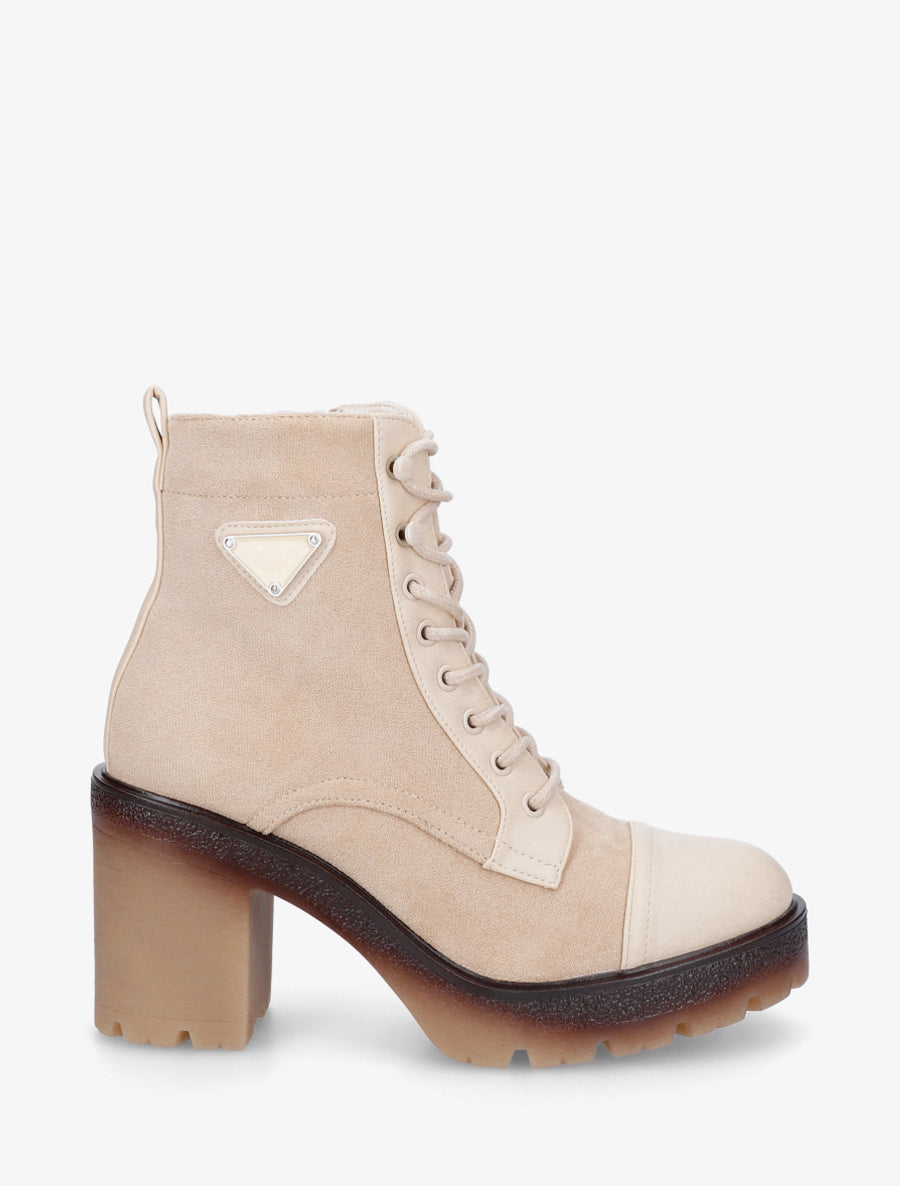 Bottines lacées en suédine et simili - Beige - 1
