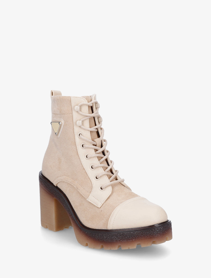 Bottines lacées en suédine et simili - Beige - 2