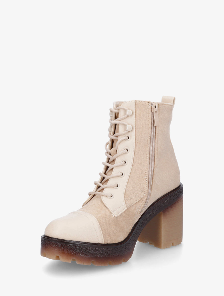 Bottines lacées en suédine et simili - Beige - 3
