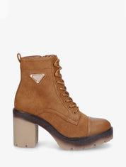 Bottines lacées en suédine et simili - Camel - 1