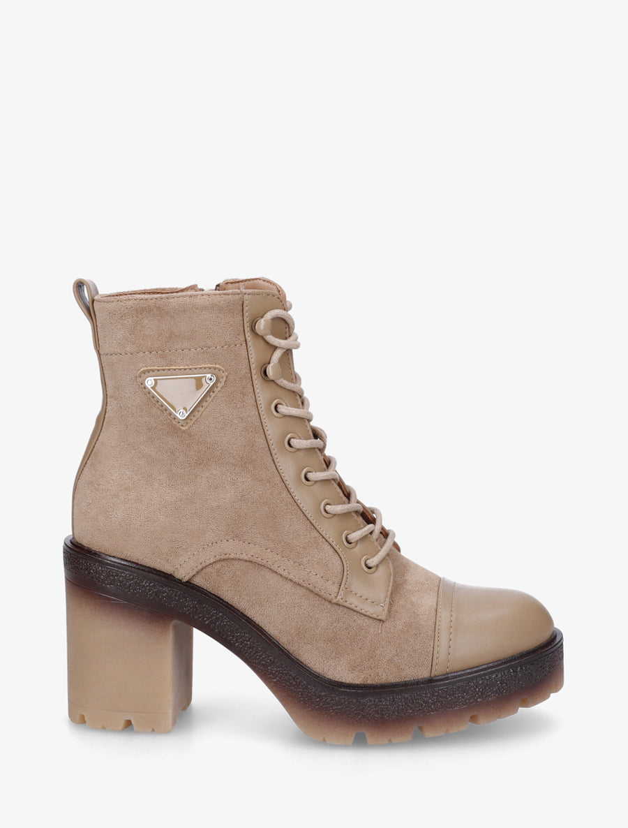 Bottines lacées en suédine et simili - Taupe - 1