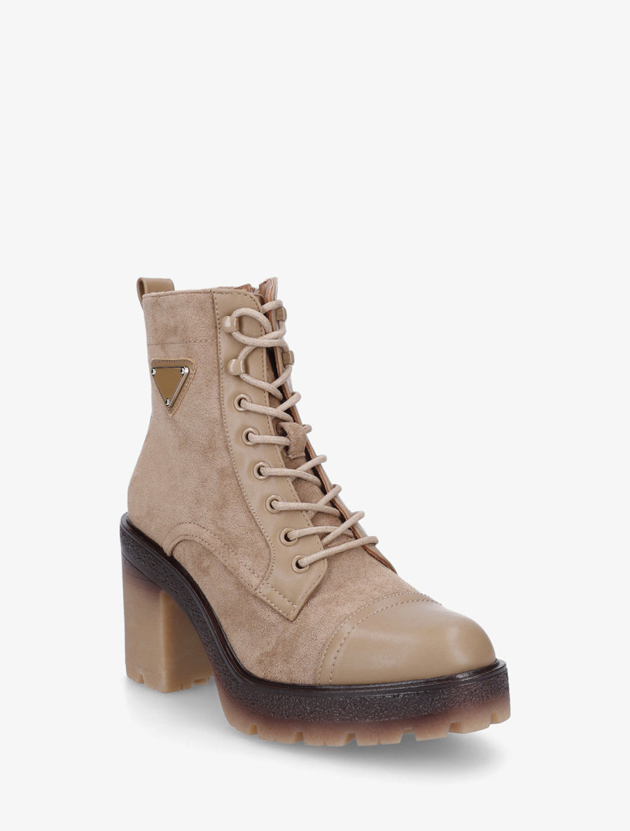 Bottines lacées en suédine et simili - Taupe - 2
