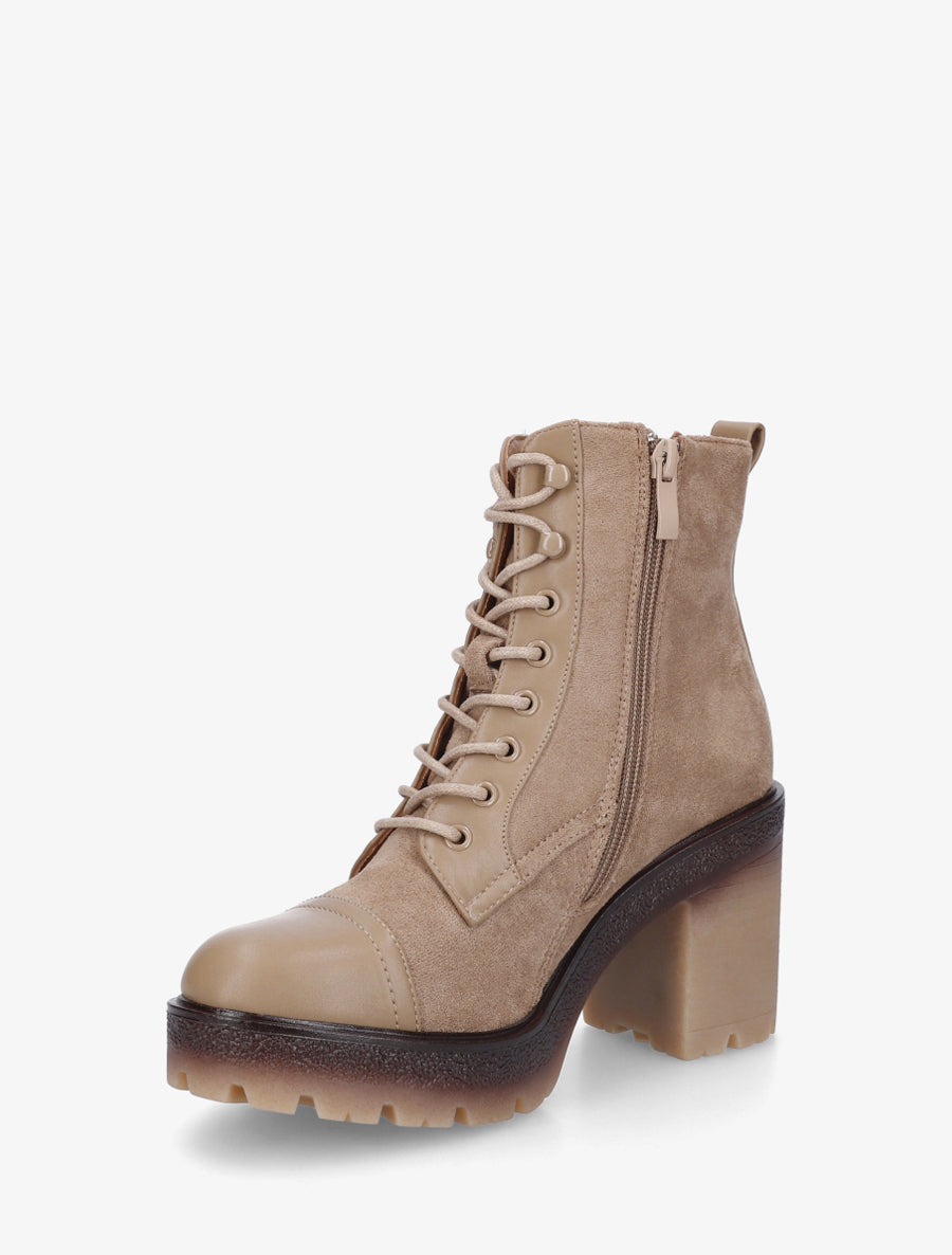 Bottines lacées en suédine et simili - Taupe - 3